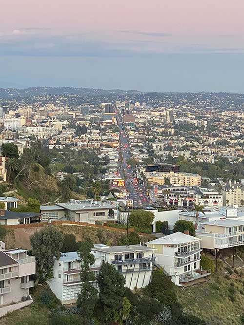 Aerial view of Sunset Blvd. leading to Hollywood