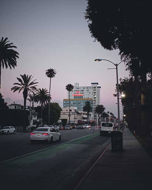 Cars on Santa Monica Blvd. near Hollywood, CA.