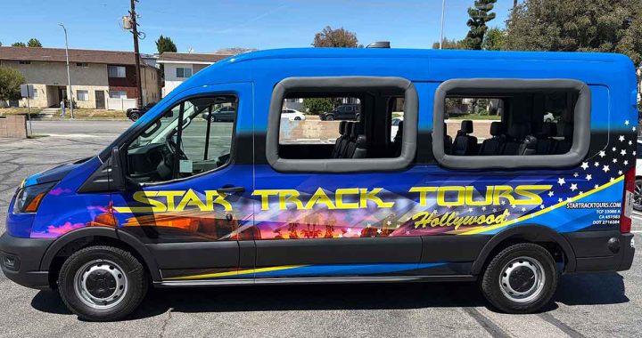 Luxury Hollywood tour bus side view