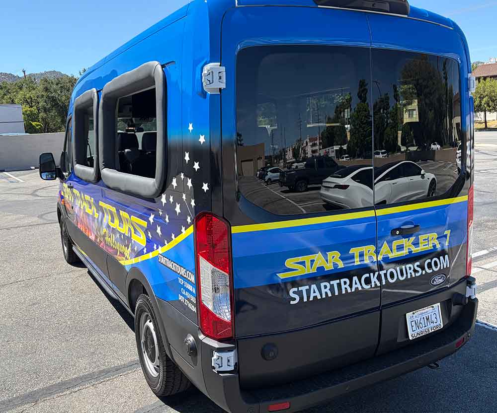 Newest Hollywood tour bus rear view