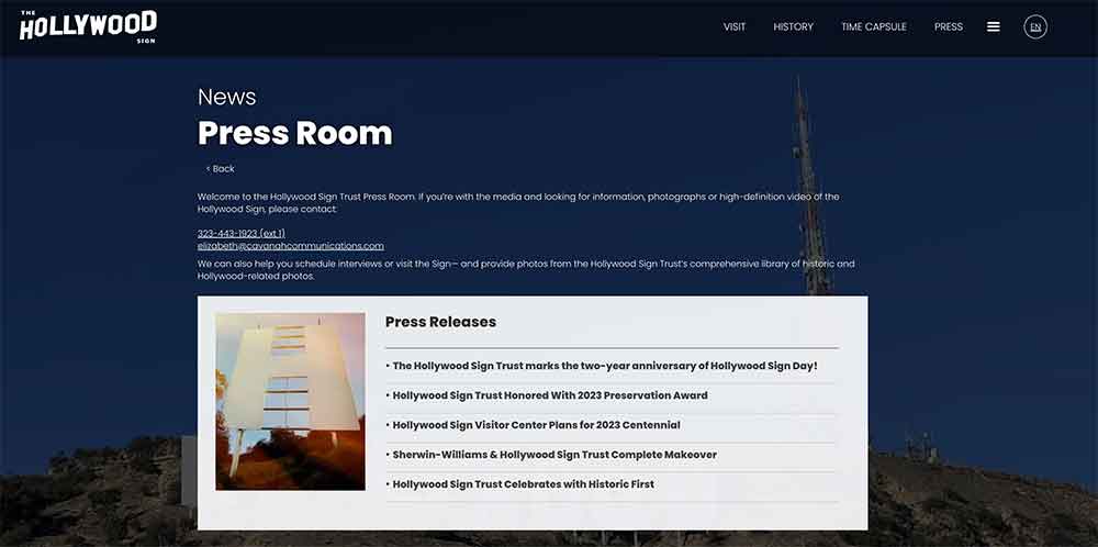 Hollywood Sign Trust website